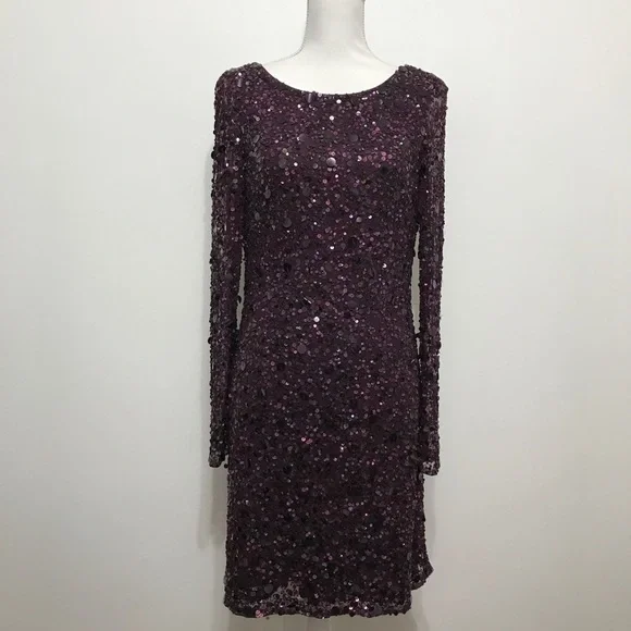 Aidan Mattox | Dresses | Aidan Mattox Maroon Sequined Long Sleeve Dress |  Poshmark